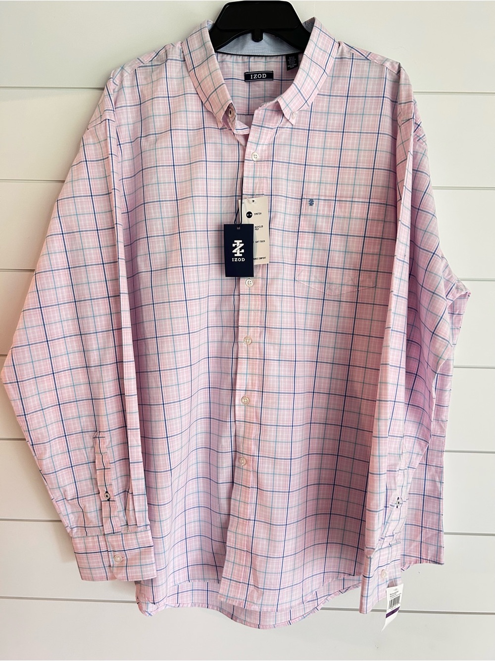 NWT IZOD Men’s Pink Plaid Button-Down Dress Shirt XXL - Picture 2 of 7